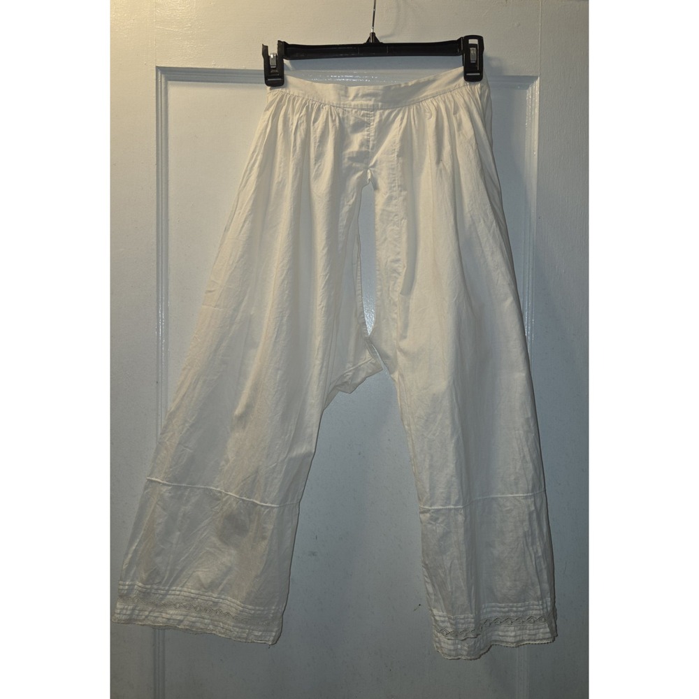 Antique Edwardian Cotton Split Leg Bloomers. Lace Hem. XS